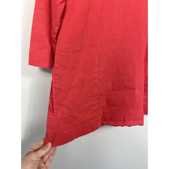 Eileen Fisher Shirt Womens Medium Pink Pullover Linen Blend 3/4 Sleeve Pockets - Picture 5 of 10